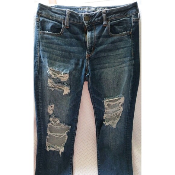 American Eagle Womens 10 L Super Stretch X Distressed jegging Jeans Dark Wash - Picture 3 of 16